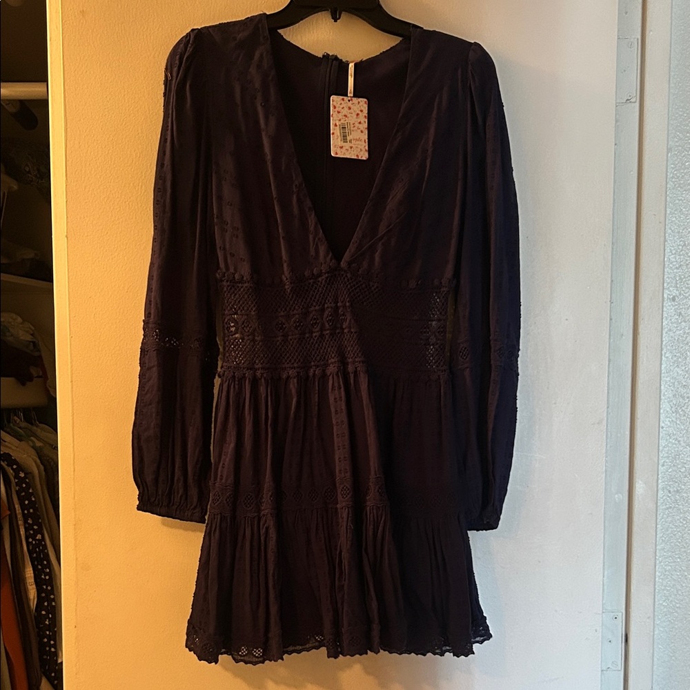 Free People Deep Blue Long Sleeve Dress